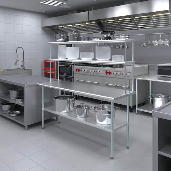 テーブル AMGOOD 12 in. x 72 in. Stainless Steel Double Over Shelf for