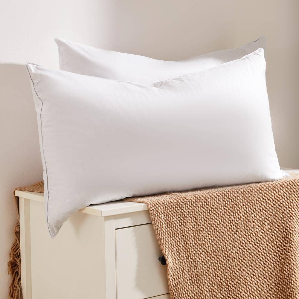 Luxurious White Goose Feather & Down Pillow Set, 100% Cotton Cover