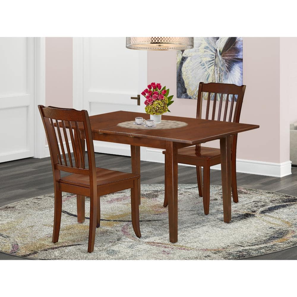 East West Furniture 3-Piece Mahogany Finish Rectangular Solid Wood Top ...