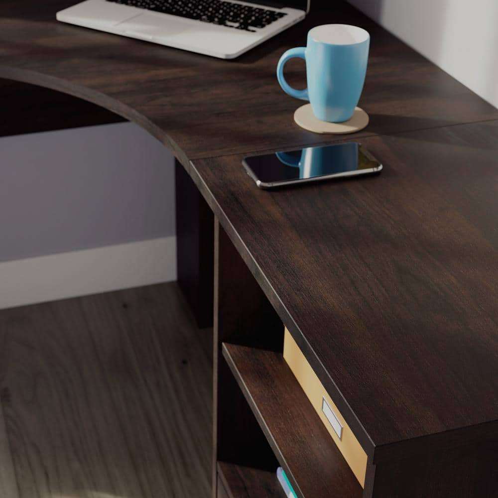 Oak Brown L-Shaped Corner Desk with Drawer and Filing Cabinet