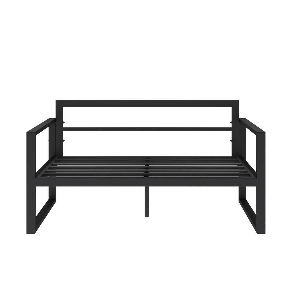 All-Weather Black Metal Outdoor Loveseat with Gray Cushion