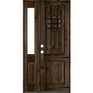 44 in. x 96 in. Mediterranean Knotty Alder Right-Hand/Inswing Clear Glass Black Stain Wood Prehung Front Door w/Sidelite