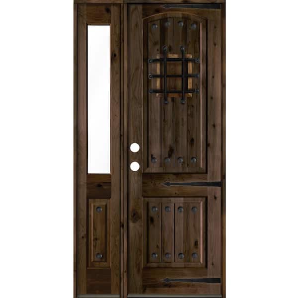 Krosswood Doors 44 in. x 96 in. Mediterranean Knotty Alder Right-Hand/Inswing Clear Glass Black Stain Wood Prehung Front Door w/Sidelite
