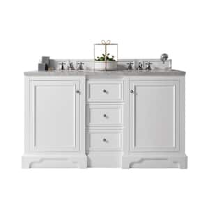 De Soto 61.3 in. W x 23.5 in.D x 36.3 in. H Double Bath Vanity in Bright White with Marble Top in Carrara White