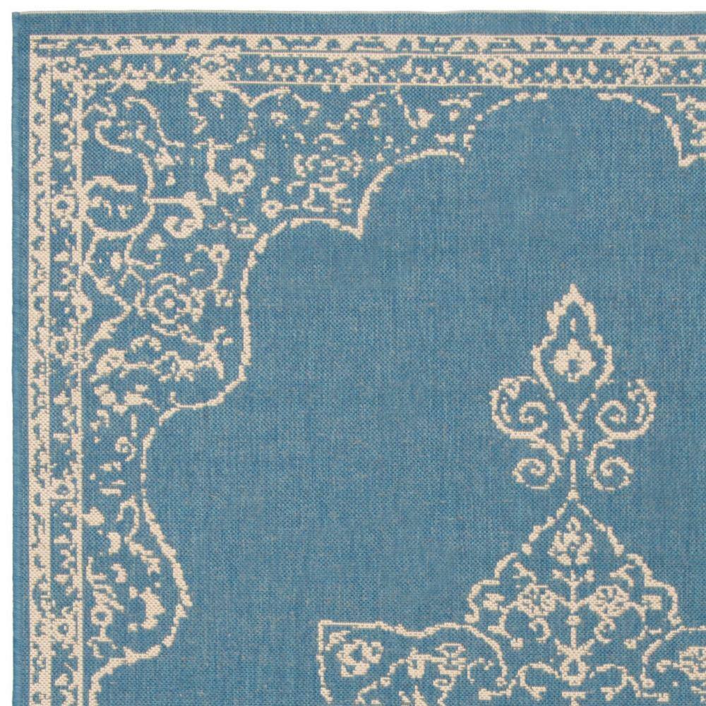 Cream and Blue Rectangular Stain-Resistant Outdoor Rug