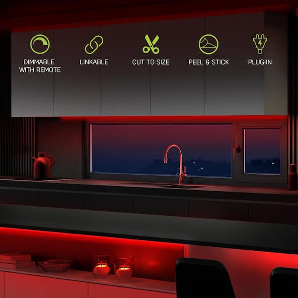 4 ft. Plug-In Cuttable/Linkable Integrated LED RGBW Indoor Under Cabinet Tape Strip Light Kit w/Remote (4-Strip Pack)