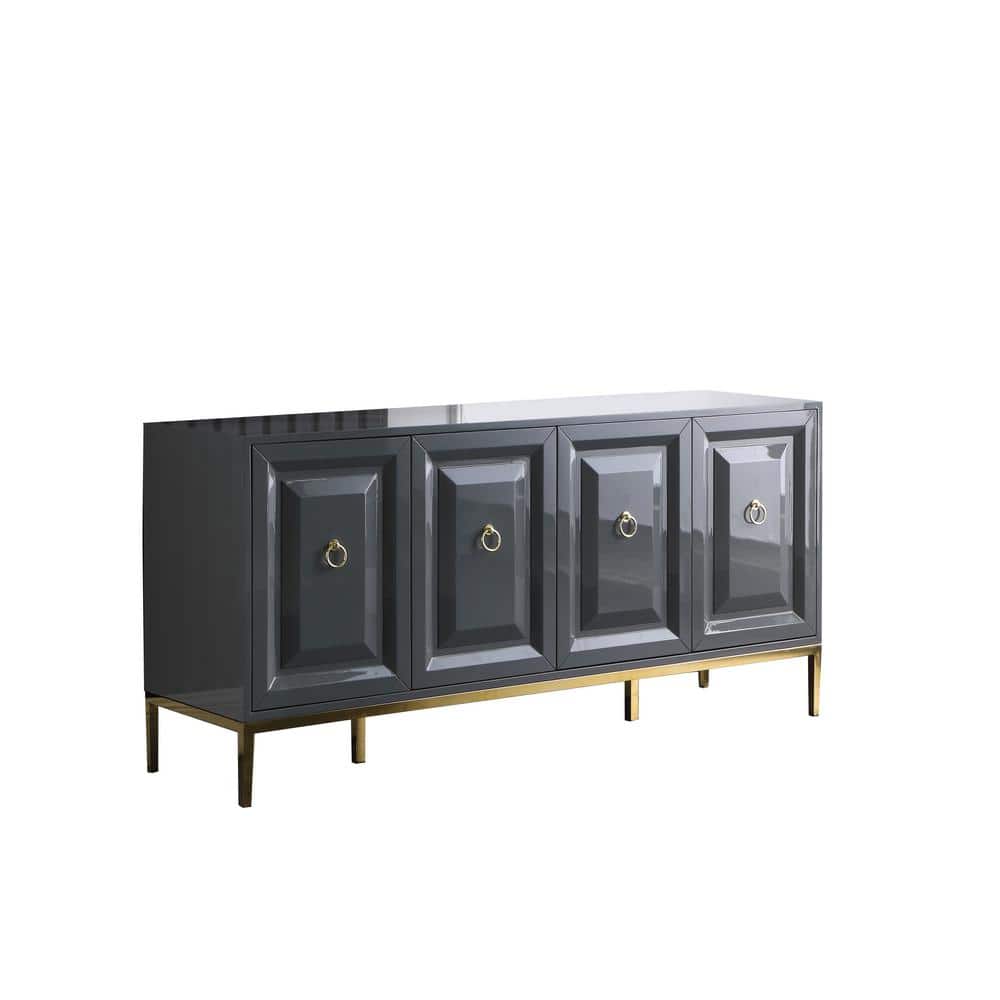 Sujay 64" Modern Gray Sideboard with Gold Accents and Soft-Close Drawers