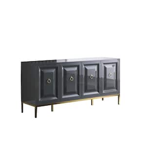 Rue 66 in. Grey High Gloss with Gold Accent Modern-Sideboard
