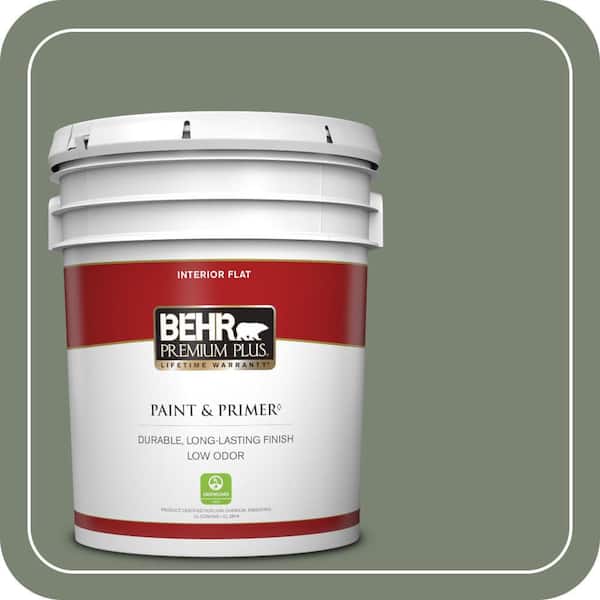 BEHR PREMIUM PLUS 5 gal. #ICC-77 Sage Green Flat Low Odor Interior Paint & Primer