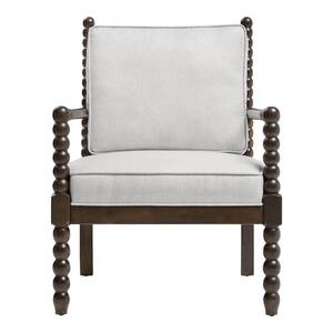 Classic Wood Spindle Upholstered Accent Chair in Biscuit Beige (28" W)