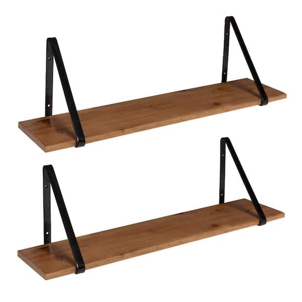 Kate and Laurel Soloman 7 in. x 28 in. x 8 in. Rustic Brown/Black Decorative Wall Shelf
