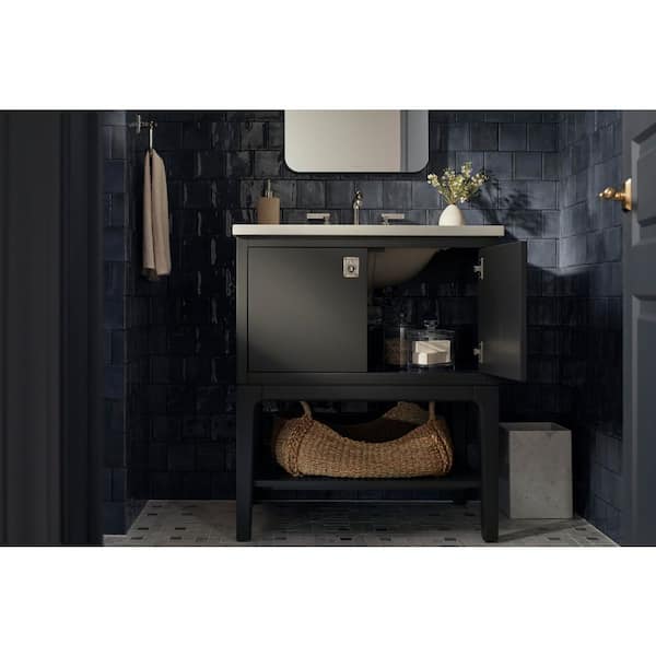 KOHLER Seagrove 25in. Single Sink Freestanding Ferrous Grey Bath Vanity with White Quartz Top Assembled
