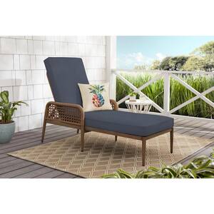 Coral Vista Brown Wicker Outdoor Patio Chaise Lounge with CushionGuard Sky Blue Cushions