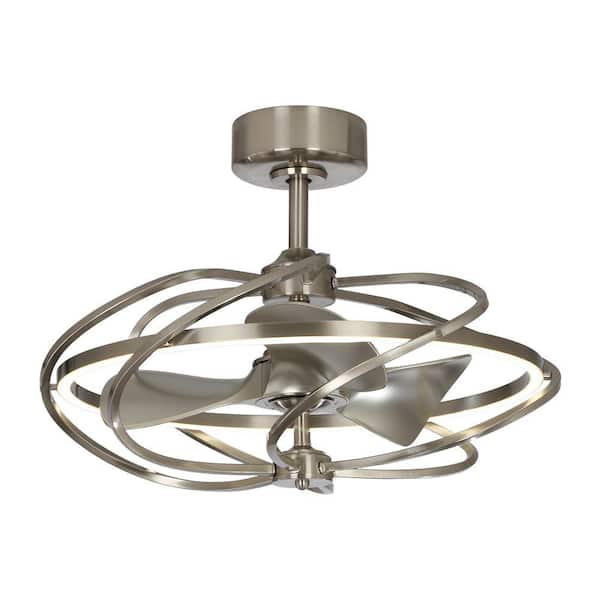 Parrot Uncle 27 in. Bucholz Satin Nickel Downrod Mount LED Chandelier Ceiling Fan with Light and Remote Control