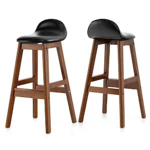 27.5 in. Black and Brown Upholstered PU Leather Barstools Wooden Dining Chairs (Set of 2)