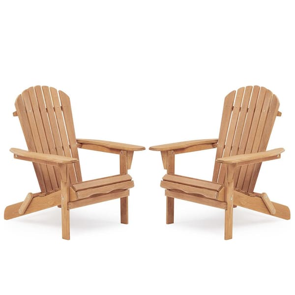 TIRAMISUBEST Premium Hemlock Brown Wood Foldable Adirondack Chairs 100% Solid Wood 350 lbs. Weight Capacity (2-Pack)