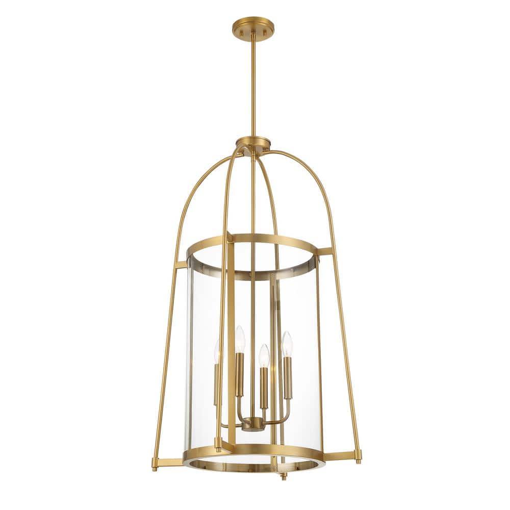 Rosedale Warm Brass 4-Light Pendant with Clear Glass Shade