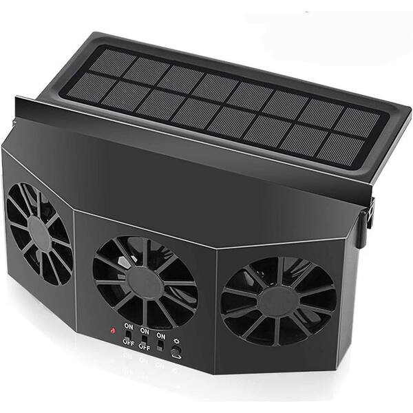 Solar Powered Car Exhaust Fan - 3 Air Outlet Vehicle Ventilation With USB Backup Power