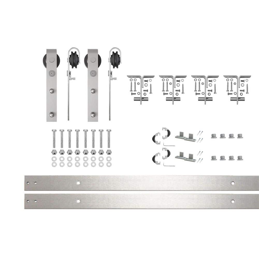 5.5 ft./66 in. Brushed Nickel Ceiling Mount Double Track Bypass Sliding Barn Door Track and Hardware Kit for Double Door price history on PriceWatchPro