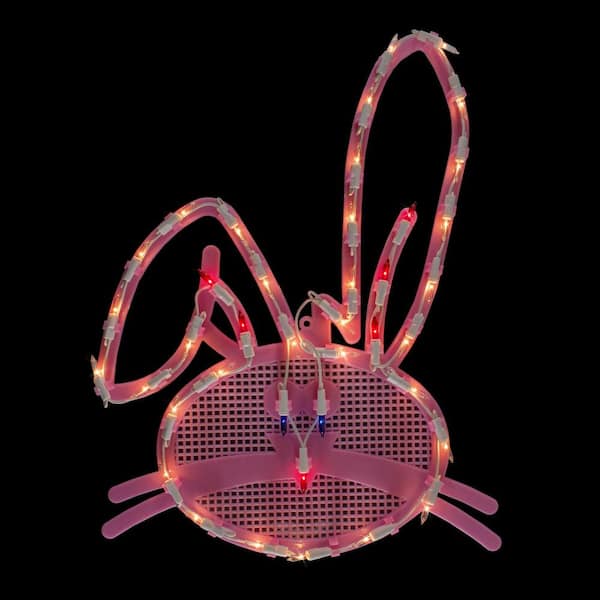 17 in. Lighted Pink Bunny Head Easter Window Silhouette Decoration