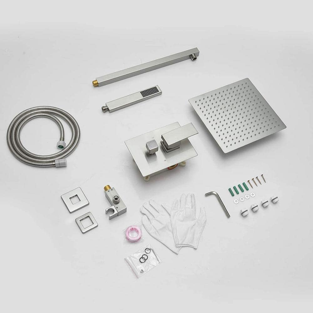 Brushed Nickel 10-Inch Rain Shower System with Handheld and Valve
