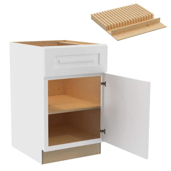 Home Decorators Collection Grayson 21 in. W x 24 in. D x 34.5 in. H Assembled Plywood Base Kitchen Cabinet in Pacific White with Knife Block RH