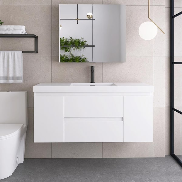 Unbranded 48 in. W x 19.5 in. D x 22.5 in. H Single Sink Bathroom Vanity in High Gloss White with White Cultured Marble Top