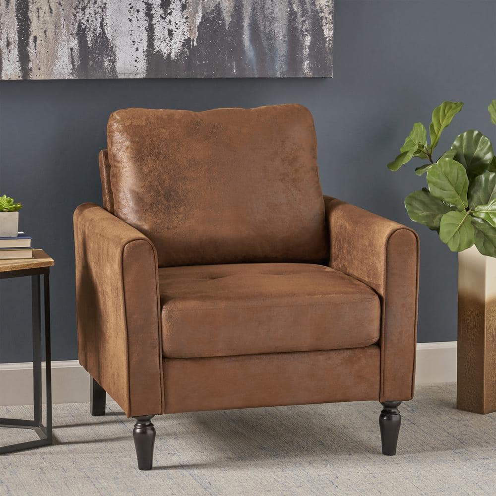 Handcrafted Brown Microfiber Club Chair with Square Arm