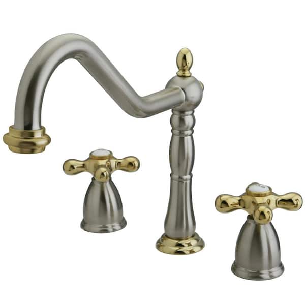 Kingston Brass Heritage 2-Handle Standard Kitchen Faucet in Brushed Nickel/Polished Brass