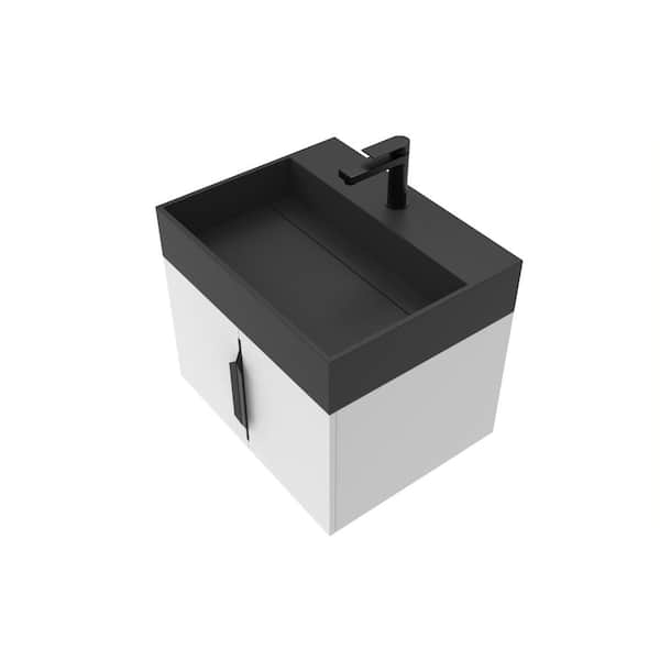 castellousa Maranon 24 in. W x 18.9 in. D x 19.25 in. H Single Sink Bath Vanity in White with Black Trim with Black Top