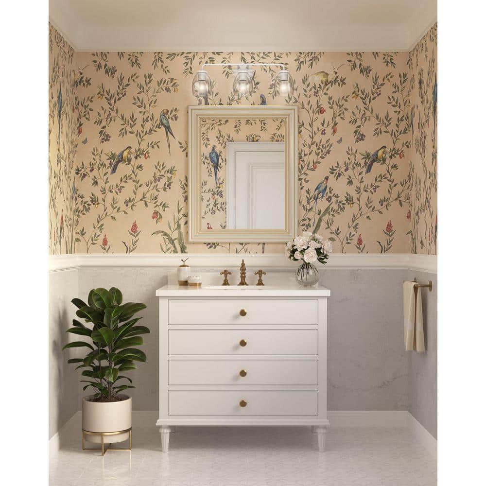 Quillan White Plaster 3-Light Vanity with Clear Glass Shades