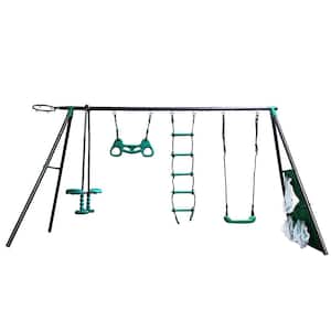 Interesting 4 Function Swing Set with Face to Face Metal Swing Seat for Outdoor Playground for Age 3+