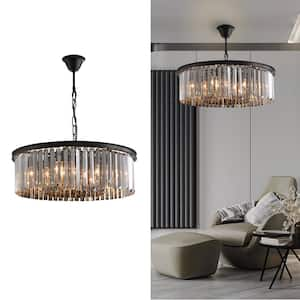 22 in. 6-Light Black Farmhouse Pendant Light Fixtures Crystal Drum Chandelier Dining Room Pendant Lighting