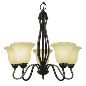 Glasswood 5-Light Rubbed Oil Bronze Chandelier with Tea Stain Glass Shades