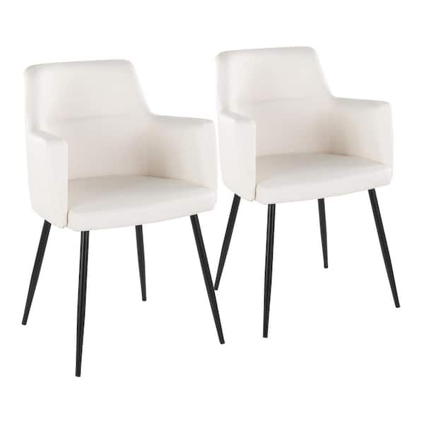 Lumisource Andrew White Faux Leather and Black Metal Side Dining Chair (Set of 2)