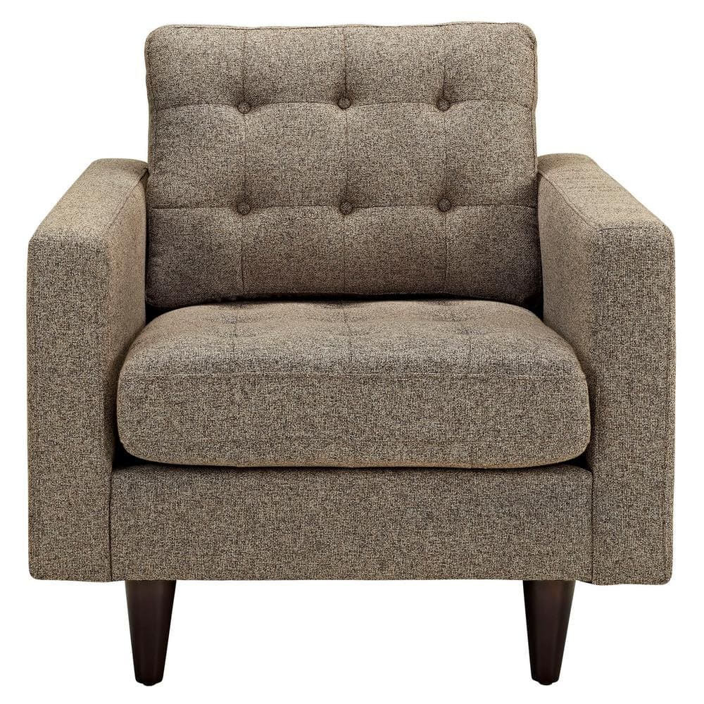 Oatmeal Tufted Leather and Wood Accent Chair