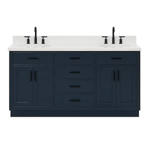 Hepburn 67 in. W x 22 in. D x 36 in. H Double Freestanding Bath Vanity in Midnight Blue with Pure White Quartz Top