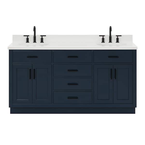 Hepburn 66 in. W x 22 in. D x 36 in. H Double Freestanding Bath Vanity in Midnight Blue with Pure White Quartz Top