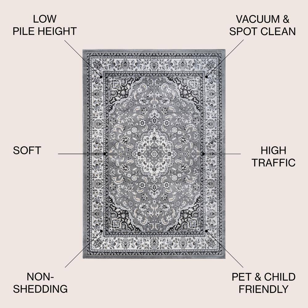 Modern Persian Medallion 4' x 6' Easy-Care Area Rug, Gray/Ivory