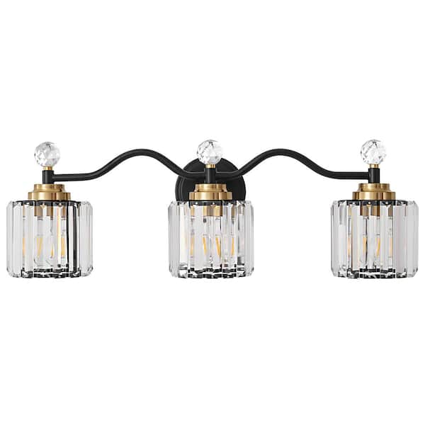 Deyidn Modern Luxury 26 in. 3-Light Black and Gold Vanity Light with ...