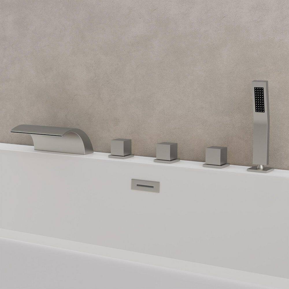 3 Handle Deck Mount Waterfall Roman Tub Faucet with Hand Shower and Anti Scald in Brushed Nickel price history on PriceWatchPro