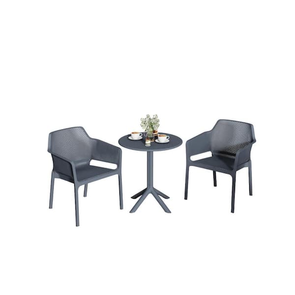 Charcoal 3-Piece Plastic Rounded 29.50 in. Outdoor Bistro Set