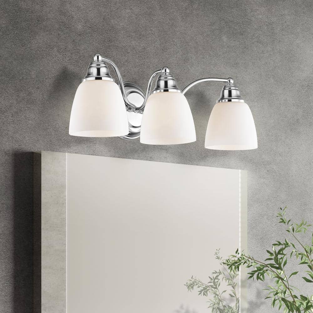 Polished Chrome 3-Light Vanity with Satin Opal Glass Shades