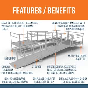 PATHWAY 20 ft. U-Shaped Aluminum Wheelchair Ramp Kit with Solid Surface Tread, 2-Line Handrails and (3) 5 ft. Platforms