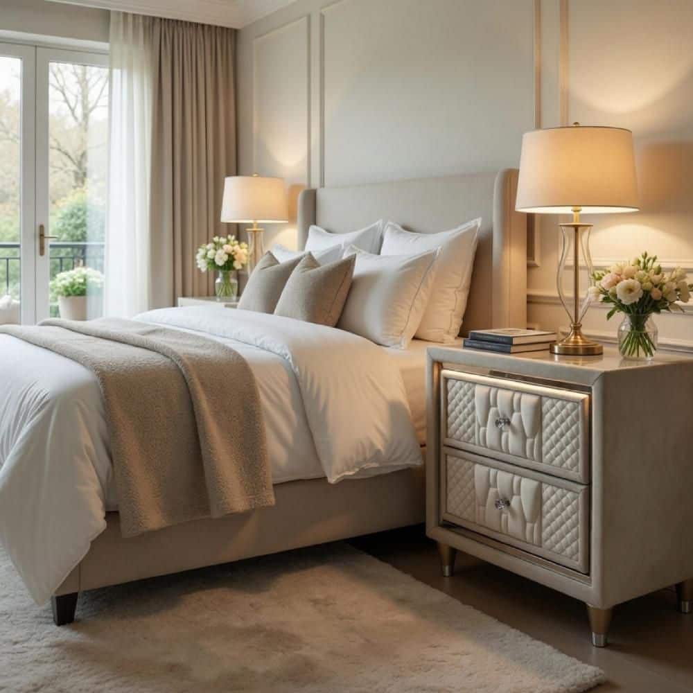Maren Ivory and Camel 2 Drawer 27.75 in. W Nightstand with USB Port