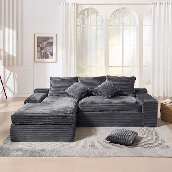 4-Seats Modular Sectional 98 in. W Armless Fabric L-Shaped Performance Fabric Sofa in. Gray with Chaise