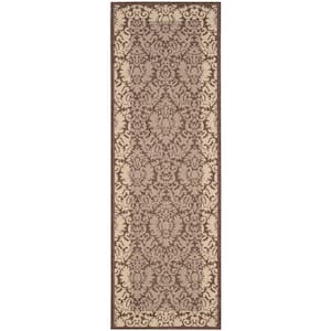 Courtyard Chocolate/Natural 2 ft. x 14 ft. Floral Indoor/Outdoor Patio  Runner Rug