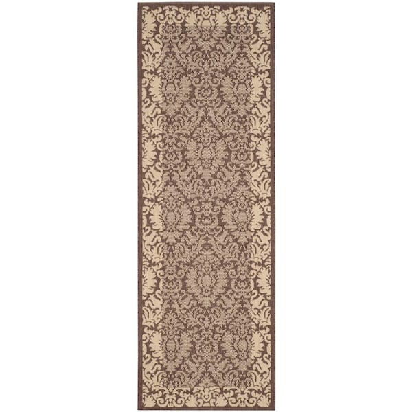 SAFAVIEH Courtyard Chocolate/Natural 2 ft. x 14 ft. Floral Indoor/Outdoor Patio  Runner Rug