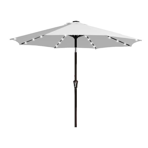 JEAREY 10 ft. Market Solar LED Lighted Tilt Patio Umbrella Outdoor Steel Umbrella in Light Gray