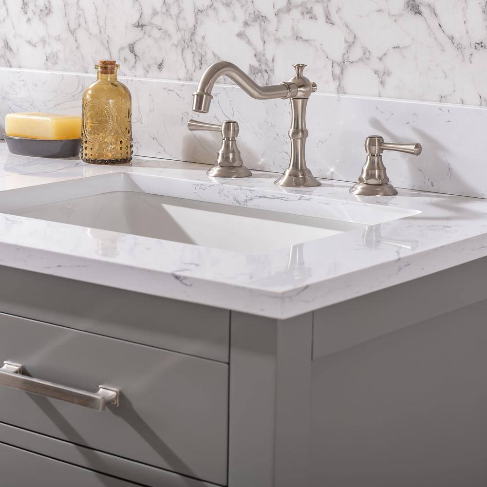 Gray and White 54'' Double Freestanding Bathroom Vanity with Engineered Stone Top